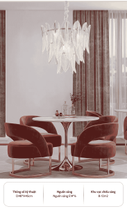 Đèn chiếc lá thuỷ tinh nhỏ phù hợp cho không gian bàn ăn